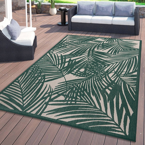 World Rug Gallery Contemporary Palm Leaf Textured Flat Weave Indoor/Outdoor Area Rug 5' x 7' Green 118GREEN5X7 - main